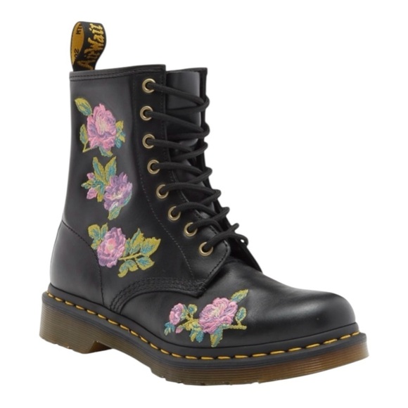 Dr. Martens Shoes - Dr. Martens 1460 Vonda Ii Flower Embroidered Boot In Black